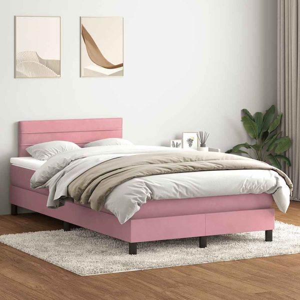vidaXL Posteľný rám boxsping s matracom ružový 120x220 cm zamat