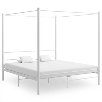 vidaXL Posteľný rám s baldachýnom biely kov 200x200 cm