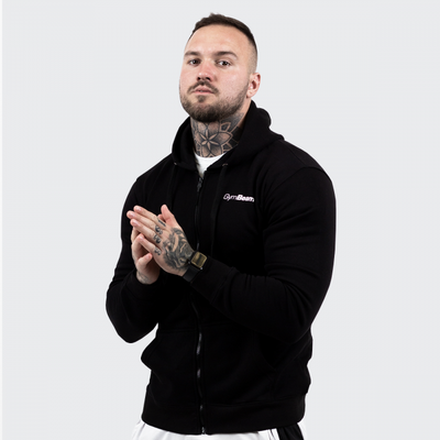 Mikina Zipper Hoodie Black - GymBeam, veľkosť S, 47% cotton, 48% viscose, 5% elastan