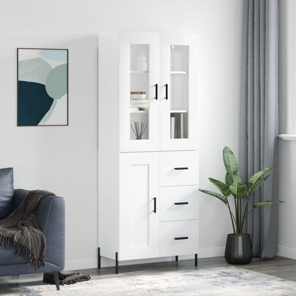 vidaXL Vysoká skrinka lesklá biela 69,5x34x180 cm spracované drevo