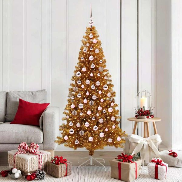 vidaXL Vianočný stromček s 300 LED-i so stojanom Zlatá 180 cm PET