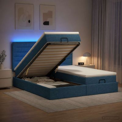 vidaXL Ottoman posteľ s matracom a LED Modrá 180 x 200 cm Látka