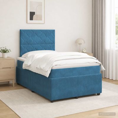 vidaXL LED boxspring posteľ s matracom Modrá 120 x 200 cm Zamat