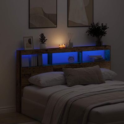 vidaXL Skrinka na čelo postele s LED staré drveo 180x17x102 cm