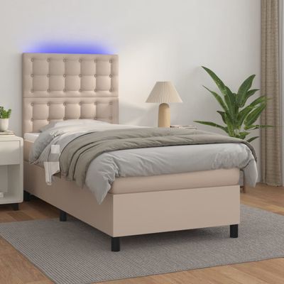vidaXL Boxspring posteľ matrac a LED kapučínová 90x190 cm umelá koža