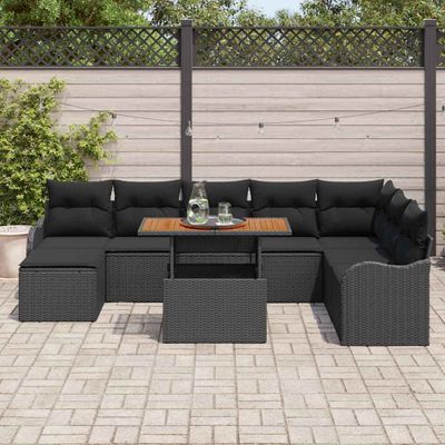 vidaXL Súprava záhradných pohoviek s úložiskom 9 pcs Čierna Poly ratan