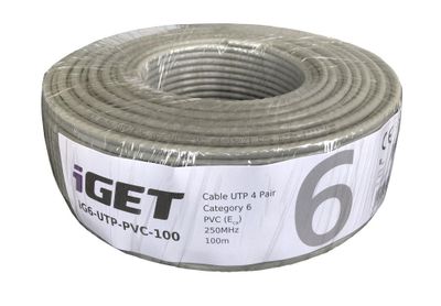 Inštalačný kábel iGET CAT6 UTP PVC Eca 100m/box, kábel drôt, s triedou reakcie na oheň Eca