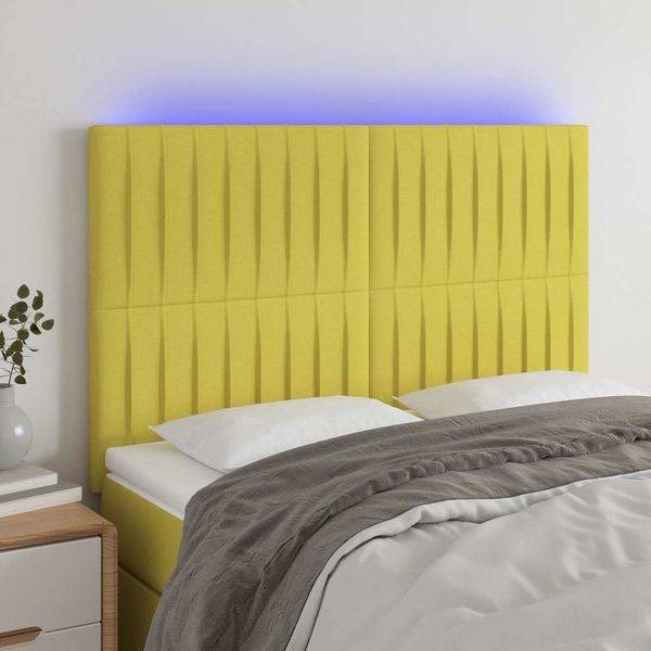 vidaXL Čelo postele s LED zelené 144x5x118/128 cm látka