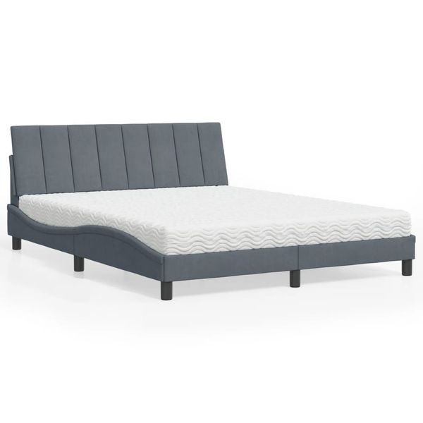 vidaXL Posteľ s matracom Hanko tmavosivý 160x200 cm zamat