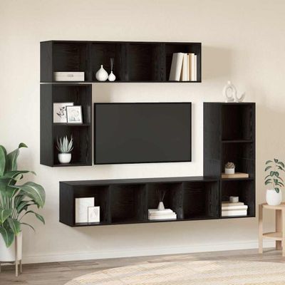 vidaXL Zostava TV skriniek Nástenný 4 pcs Čierny dub Kompozitné drevo