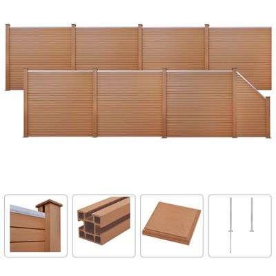 vidaXL Oplotenie 7 štvorcových 1 šikmý panel drevoplast 1321x187 cm hnedé