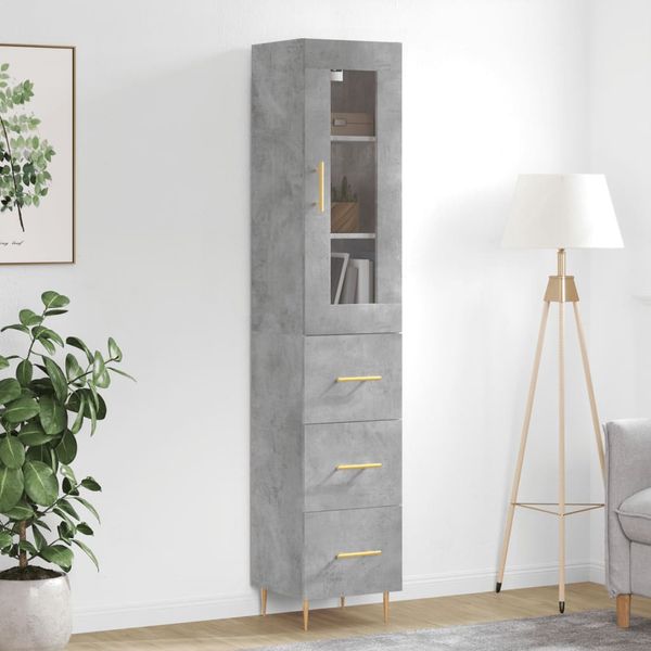 vidaXL Vysoká skrinka betónová sivá 34,5x34x180 cm spracované drevo