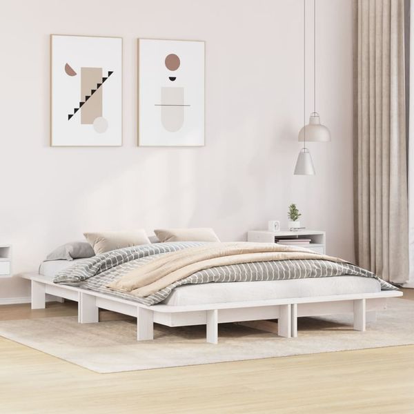 vidaXL Posteľ bez matraca biely 135x190 cm masívna borovica