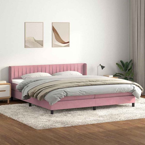 vidaXL Box Spring Posteľ s matracom Ružová 200x210 cm Zamat
