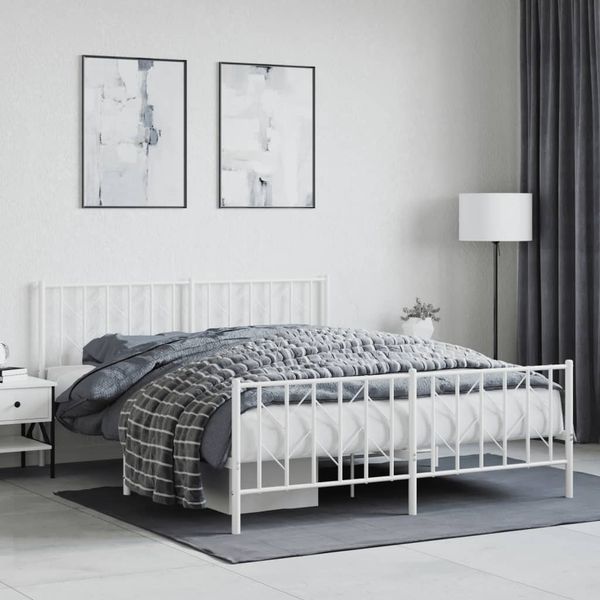 vidaXL Kovový rám postele s predným a zadným čelom biely 160x200 cm
