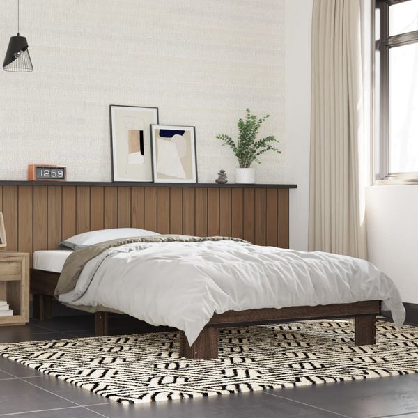 vidaXL Posteľný rám hnedý dub 75x190 cm kompozitné drevo a kov