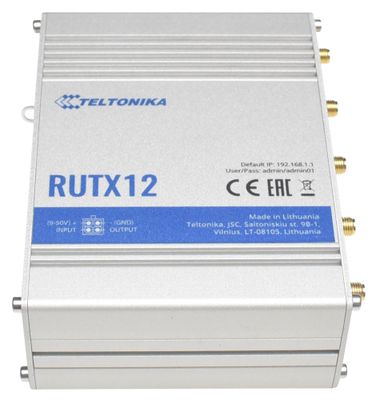 Teltonika Router RUTX12 Router, 1x WAN, 4x LAN, 1x USB, LTE, 3G, dual SIM, GPS, Wi-Fi, Bluetooth, VPN, RutOS, PoE