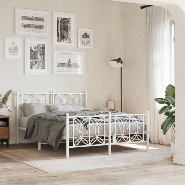 vidaXL Kovový rám postele s čelom a podnožkou biely 140x190 cm