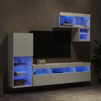 vidaXL 6-dielne TV nástenné skrinky s LED biele kompozitné drevo