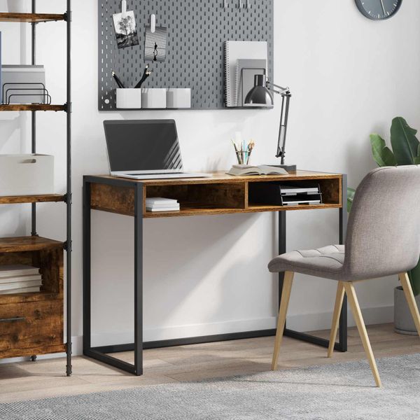vidaXL Stôl s úložiskom Dymová dub 100 x 50 x 75 cm Kompozitné drevo