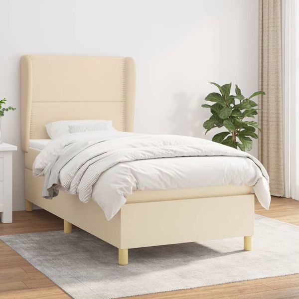 vidaXL Boxspring posteľ s matracom krémová 100x200 cm látka