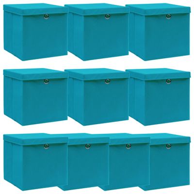 vidaXL Úložné boxy s vekom 10 ks, svetlomodré 32x32x32 cm, látka