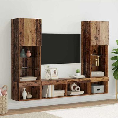 vidaXL TV nástenné jednotky s LED 5 pcs Staré drevo Kompozitné drevo