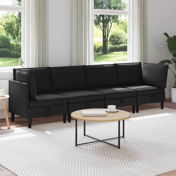 vidaXL Súprava nábytku do obývačky 4 pcs Čierna Látka