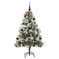 vidaXL Umelý vianočný stromček Zelená a biela 150 cm PVC, kov a plast