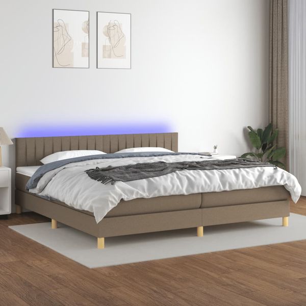 vidaXL Posteľ boxsping s matracom a LED sivohnedá 200x200 cm látka