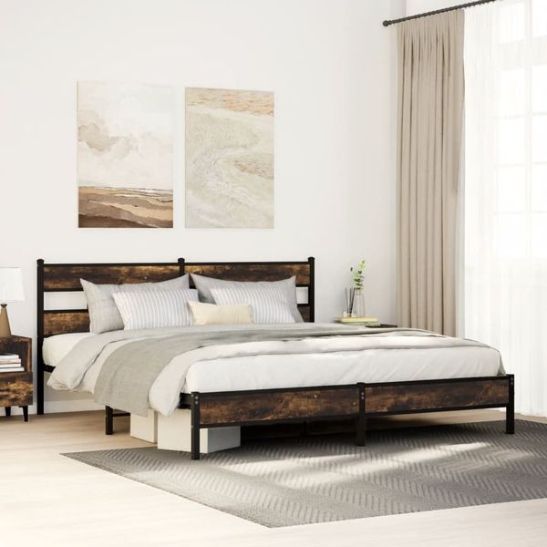 vidaXL Kovový posteľný rám bez matraca dymový dub 200x200 cm