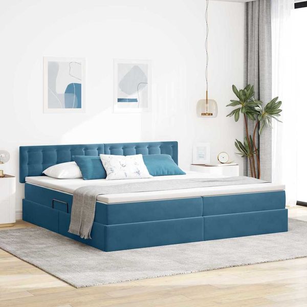 vidaXL Úložná posteľ s matracmi Tmavomodrá 200 x 200 cm Zamat