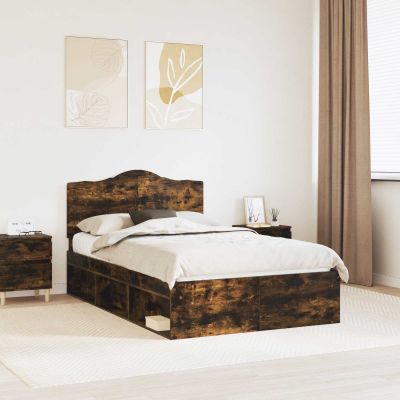 vidaXL Rám postele Dymová dub 135 x 190 cm Masívne borovicové drevo