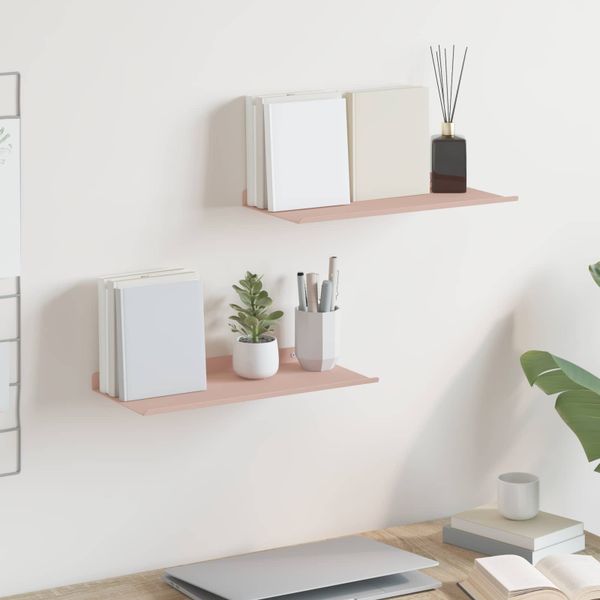 vidaXL Závesná polica Nástenný 2 pcs Ružová 40 x 18 x 2,5 cm Oceľ