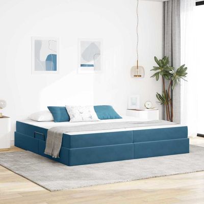 vidaXL Postel s úložným prostorem a matrací Tmavomodrá 200 x 200 cm