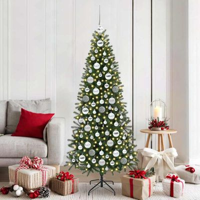 vidaXL Súprava vianočných ozdôb s 300 LED-i 120 pcs Strieborná Plast