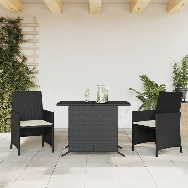 vidaXL 3-dielna bistro súprava s vankúšmi čierna polyratanová