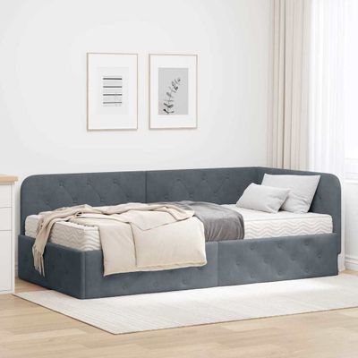 vidaXL Rohový rám postele Tmavo šedá 90 x 190 cm Zamat