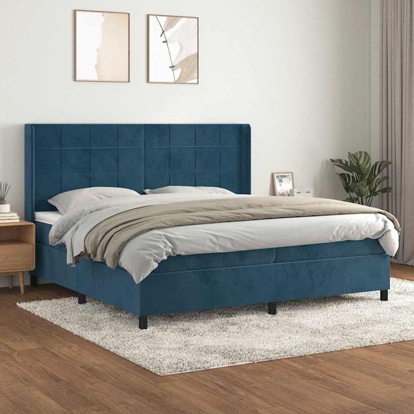 vidaXL Posteľný rám boxsping s matracom tmavomodrý 200x200 cm zamat