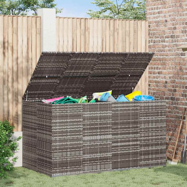 vidaXL Záhradný box na vankúše PE ratan 194x100x103 cm sivý