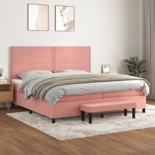 vidaXL Posteľný rám boxsping s matracom ružový200x200 cm zamat