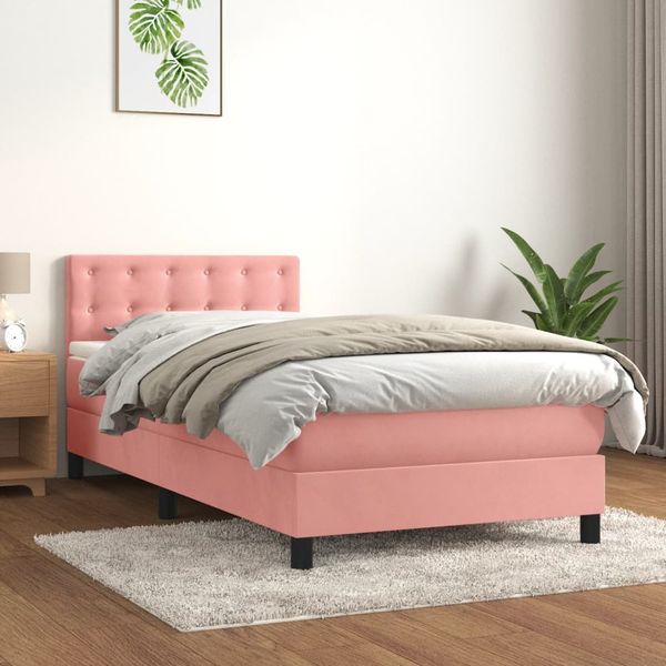 vidaXL Posteľný rám boxsping s matracom ružový 90x190 cm zamat