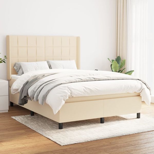 vidaXL Boxspring posteľ s matracom krémový 140x190 cm látka