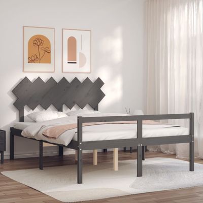 vidaXL Posteľ pre seniorov s čelom, sivá, 140x200 cm, drevený masív