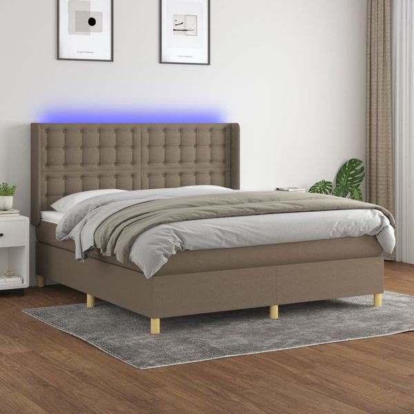 vidaXL Posteľ boxsping s matracom a LED sivohnedá 160x200 cm látka