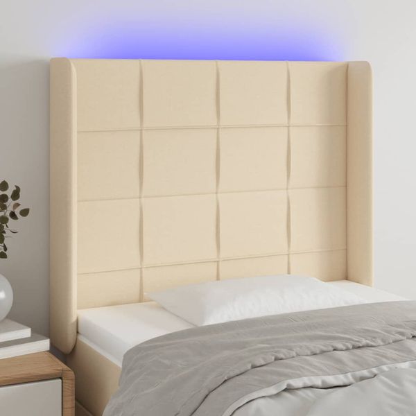 vidaXL Čelo postele s LED krémové 103x16x118/128 cm látka