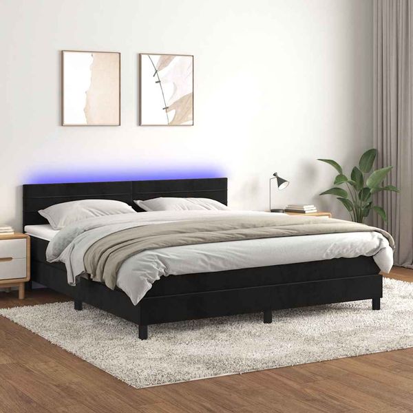 vidaXL Posteľ boxsping s matracom a LED čierna 180x200 cm zamat