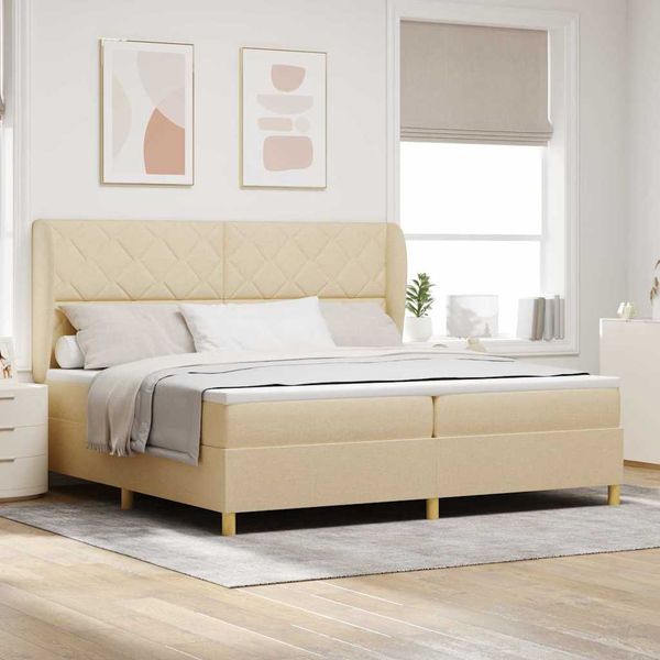 vidaXL Posteľ s pružinovým rámom Krémová 200 x 200 cm látka