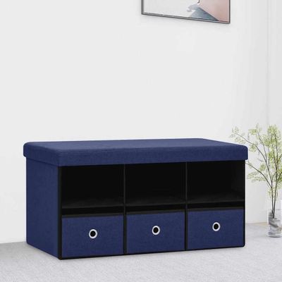 vidaXL Skladacia úložná lavica modrá 76x38x38 cm umelý ľan