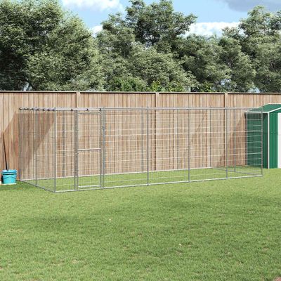 vidaXL Vonkajšia voliéra pre psy so strechou pozinkovaná oceľ 12,1 m²